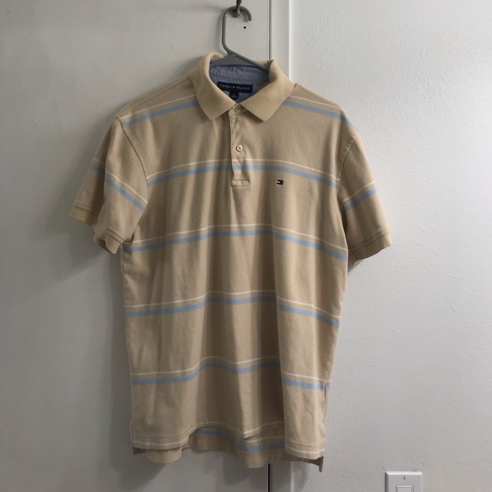 Men’s Medium Tommy Hilfiger Cream Striped Polo
